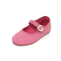Girl's Mary Jane with Japanese-style buckle in LINEN canvas in PLUM color.