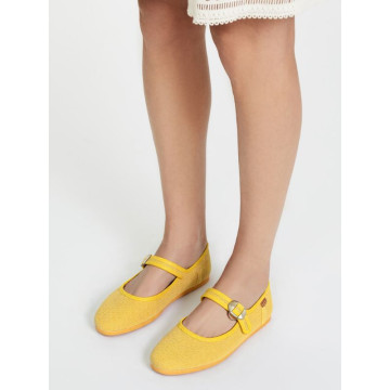 Mercedita niña con hebilla tipo japonesa en LINO AMARILLO.