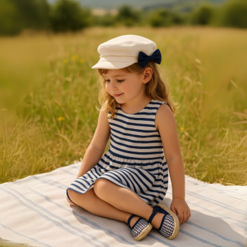 NAVY BLUE VICHY Cotton Canvas Girl espadrille shoes with buckle fastening.