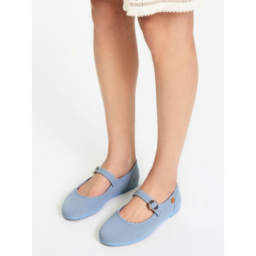 Girl's Mary Jane with Japanese-style buckle in COTTON canvas in SKY BLUE color.