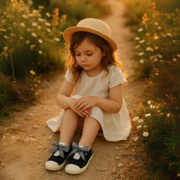 Girl Cotton canvas Mary Jane shoes ANGEL style with toe cap and VICHY ties closure..