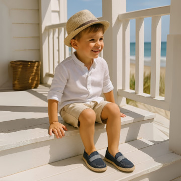 JEANS Cotton Canvas kids Moccasin shoes espadrille style with elastic band.