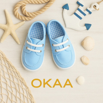 Cotton canvas boat shoes with ties closure.