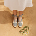 Cotton canvas girl espadrilles shoes Valenciana style with THREE COLORS RIBBONS design.