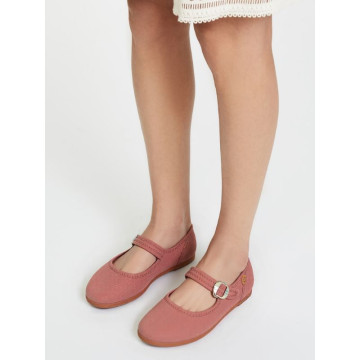 Girl's Mary Jane with Japanese-style buckle in COTTON canvas in MAKE UP PINK color.