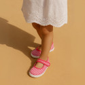 VICHY Cotton canvas girl mary jane shoes bamba style with hook and loop closure.