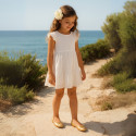 Laminated Soft suede leather girl ballet flats with adjustable ribbon.