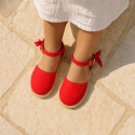 Cotton canvas little espadrille shoes with RIBBON design for girls.