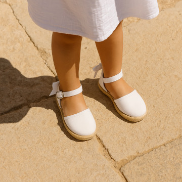 Cotton canvas little espadrille shoes with RIBBON design for girls.