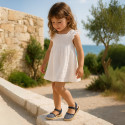 NAVY BLUE VICHY Cotton Canvas Girl espadrille shoes with buckle fastening.
