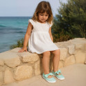 MINT VICHY Cotton canvas Little Mary Janes with hook and loop strap and bow.