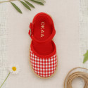 RED VICHY Cotton Canvas Girl espadrille shoes with buckle fastening.