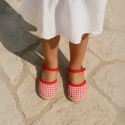 RED VICHY Cotton Canvas Girl espadrille shoes with buckle fastening.
