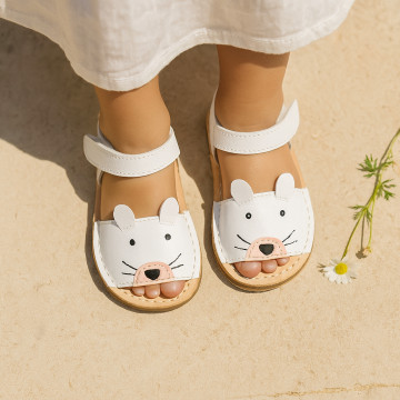 Kids Okaa Flex Menorquina sandal in nappa leather with Mouse design.