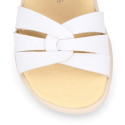 Girl leather Sandal shoes to dress with braided design in White color. RESPECTFUL model.