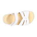 Girl leather Sandal shoes to dress with braided design in White color. RESPECTFUL model.