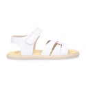 Girl leather Sandal shoes to dress with braided design in White color. RESPECTFUL model.