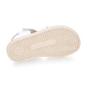 Girl leather Sandal shoes to dress with braided design in White color. RESPECTFUL model.