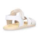 Girl leather Sandal shoes to dress with braided design in White color. RESPECTFUL model.