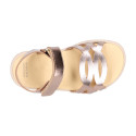 Girl leather Sandal shoes to dress with braided design in Gold color. RESPECTFUL model.