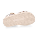 Girl leather Sandal shoes to dress with braided design in Gold color. RESPECTFUL model.