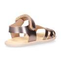 Girl leather Sandal shoes to dress with braided design in Gold color. RESPECTFUL model.