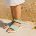 Micro canvas Okaa Flex kids Sandal shoes with double hook and loop strap closure.