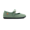 Girl's Mary Jane with Japanese-style buckle in COTTON canvas in GREEN color.