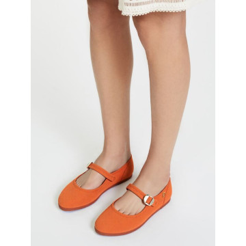 Girl's Mary Jane with Japanese-style buckle in COTTON canvas in BRICK color.