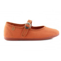 Girl's Mary Jane with Japanese-style buckle in COTTON canvas in BRICK color.