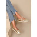 Women's ballet espadrille-style design with bow and elastic band