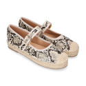 Women's espadrille-style Mary Jane with SNAKE print design