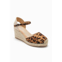 Women's open-back espadrille with wedge and leopard print design.