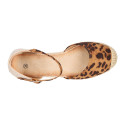 Women's open-back espadrille with wedge and leopard print design.