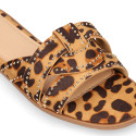 Women's clog-style sandal with leopard braided design