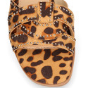 Women's clog-style sandal with leopard braided design