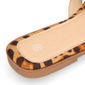 Women's clog-style sandal with leopard braided design