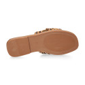 Women's clog-style sandal with leopard braided design