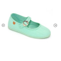 Girl's Mary Jane with Japanese-style buckle in COTTON canvas in WATER GREEN color.