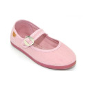 Girl's Mary Jane with Japanese-style buckle in COTTON canvas in WATER GREEN color.