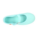 Girl's Mary Jane with Japanese-style buckle in LINEN canvas in aqua green color.