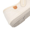 Girl's Mary Jane with Japanese-style buckle in LINEN canvas in IVORY color.