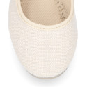 Girl's Mary Jane with Japanese-style buckle in LINEN canvas in IVORY color.
