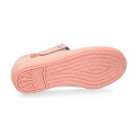 Girl's Mary Jane with Japanese-style buckle in LINEN canvas in NUDE color.