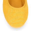 Girl's Mary Jane with Japanese-style buckle in LINEN canvas in NUDE color.
