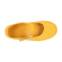Girl's Mary Jane with Japanese-style buckle in LINEN canvas in NUDE color.