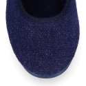 Girl's Mary Jane with Japanese-style buckle in LINEN canvas in BLUE color.