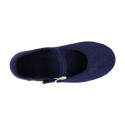 Girl's Mary Jane with Japanese-style buckle in LINEN canvas in BLUE color.