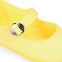 Girl's Mary Jane with Japanese-style buckle in COTTON canvas in LEMON color.