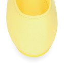 Girl's Mary Jane with Japanese-style buckle in COTTON canvas in LEMON color.